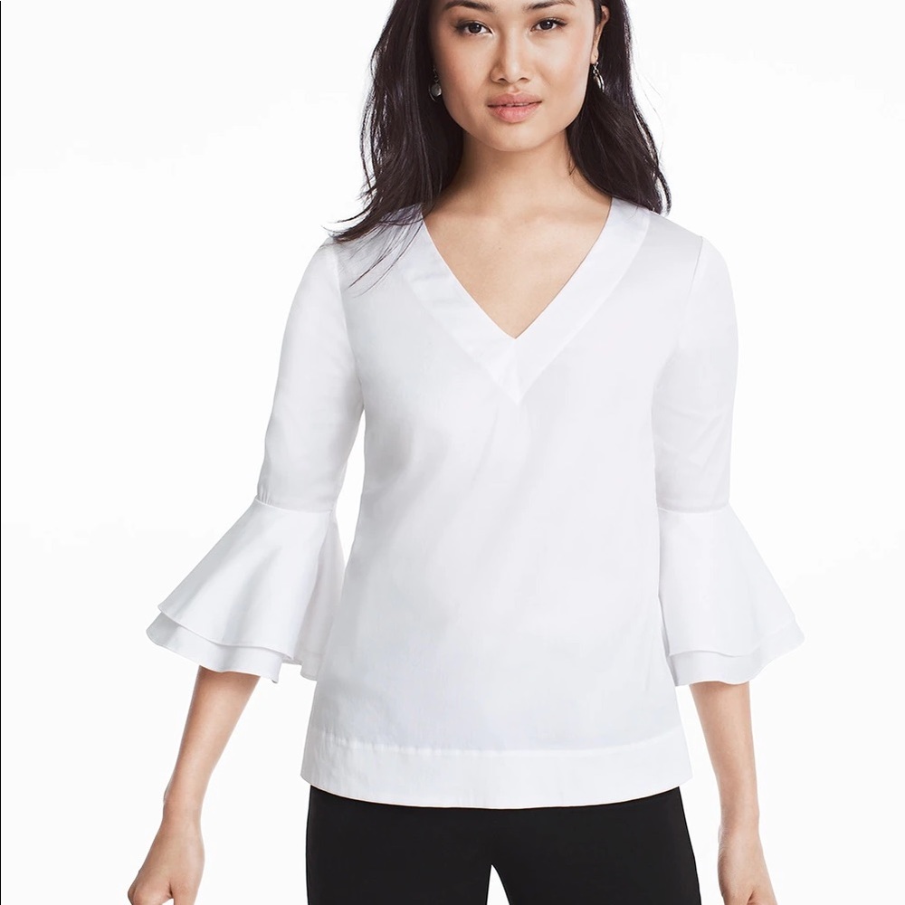 WHITE BELL SLEEVE POPLIN TOP